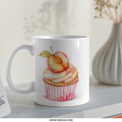 Peach Cupcake Mug, Watercolor Design, Unique Coffee Mug, Foodie Gift, Sweet Treat Mug, Dessert Lover Gift, Whimsical Mug, Cute Mug, Gift - Tawshia