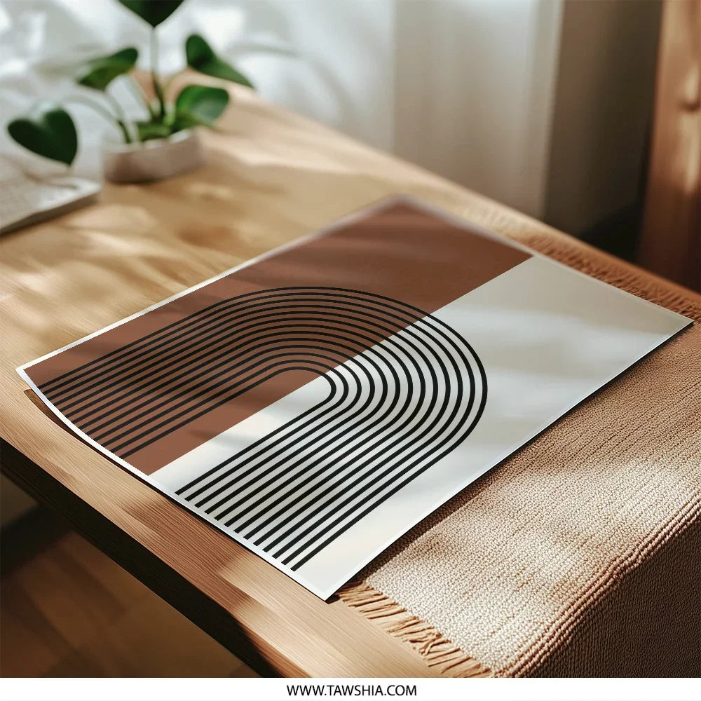 Minimalist Arch Photographic Print, Abstract Geometric Wall Art, Brown Beige Modern Home Decor, Mid Century Modern Art Print - Tawshia