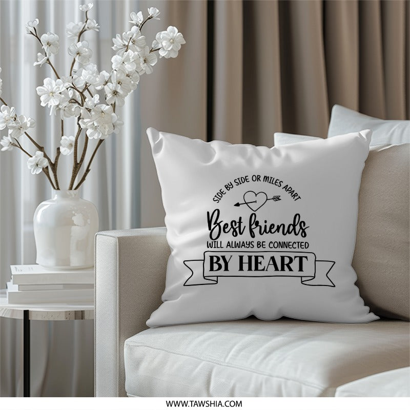 Best Friend Pillow, Connected by Heart, Friendship Gift, Long Distance Pillow, Sentimental Pillow, Home Decor Pillow, Decorative Pillow - Tawshia