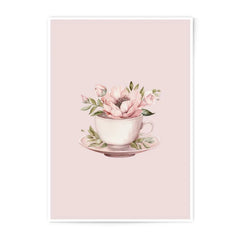 Floral Tea Cup Photographic Prints, Botanical Art Print, Flower Tea Cup Prints, Pink Floral Artwork, Home Decor, Floral Print - Tawshia
