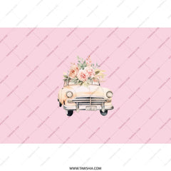 Floral Car Tumbler, Vintage Car Tumbler, Car with Flowers, Trendy Tumbler, Cute Car Design, Pastel Pink Tumbler, Gift for Her - Tawshia