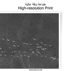 Birds in Flight Photographic Print, Black and White Sky Photography, Cloudscape Art, Nature Wall Decor, Modern Art Print (137) - Tawshia