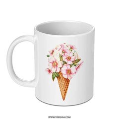 Floral Ice Cream Cone Mug, Pink Flowers, Unique Coffee Mug, Gift for Her, Ice Cream Lover, Food Art Mug, Dessert Mug - Tawshia