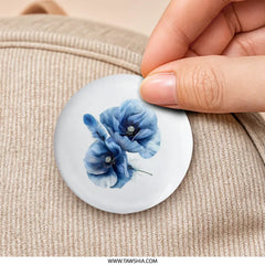 Blue Poppy Pinback Button, Floral Pin, Flower Button, Gift Idea, Aesthetic Button, Nature Inspired, Trendy Pin, Poppies Pinback Button - Tawshia