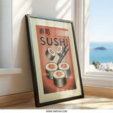Sushi Wall Art, Japanese Food Print, Retro Style Poster, Asian Cuisine Art, Kitchen Decor, Restaurant Wall Decor, Foodie Gift - Tawshia