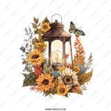 Lantern Tote Bag, Floral Tote, Sunflower Bag, Butterfly Design, Fall Decor, Autumn Bag, Unique Tote Bag, Lantern Gift, Nature Tote Bag - Tawshia