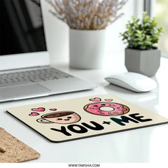 You Plus Me MousePad, Cute Coffee Donut Mouse Pad, Kawaii Office Decor, Gamer Desk Mat, Valentines Day Gift, Food Lover Mousepad - Tawshia