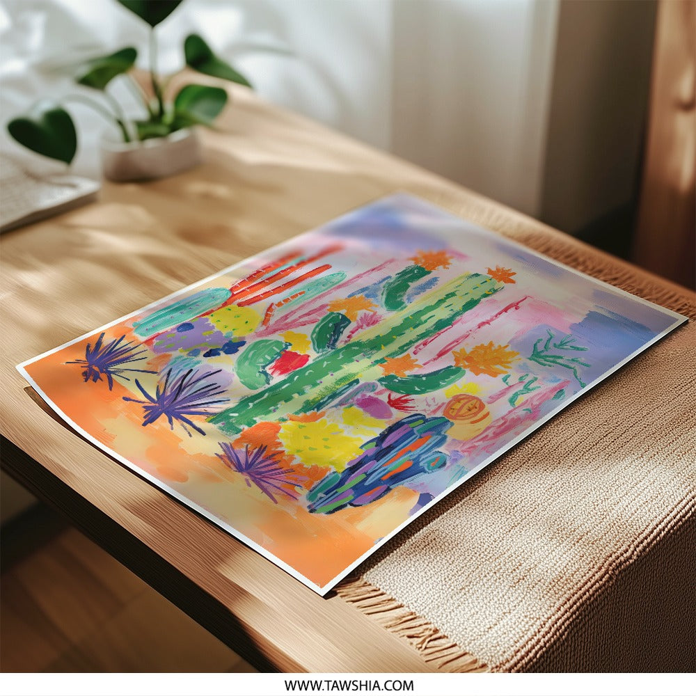 Desert Cactus Photographic Print, Southwestern Art, Floral Cactus Painting, Botanical Wall Decor, Desert Landscape Art Print - Tawshia