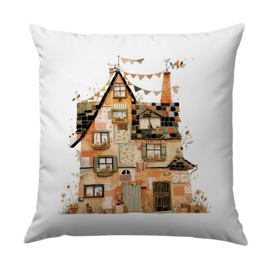 Whimsical House Pillow, Cottagecore Decor, Cute Home Accent, Colorful Building Art Throw Pillow, Unique Architecture Pillow - Tawshia