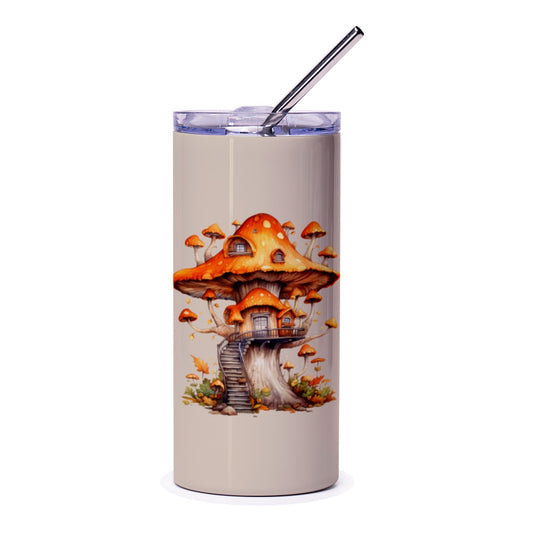 Mushroom House Tumbler, Fairycore Tumbler, Fantasy Art Tumbler, Unique Drinkware, Cottagecore Gift, Whimsical Design Tumbler - Tawshia