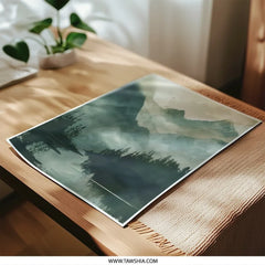 Misty Mountain Lake Photographic Print, Forest Landscape Art, Nature Wall Decor, Serene Scenery, Peaceful Home Decor - Tawshia