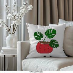 Monstera Pillow, Plant Decor Pillow, Cute Home Decor, Greenery Pillow, Housewarming Gift, Living Room Pillow - Tawshia