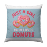Donut Lover Pillow, Girl Who Loves Donuts, Heart Shaped Donuts Pillow, Sweet Tooth Gift, Foodie Decor, Cute Throw Pillow - Tawshia