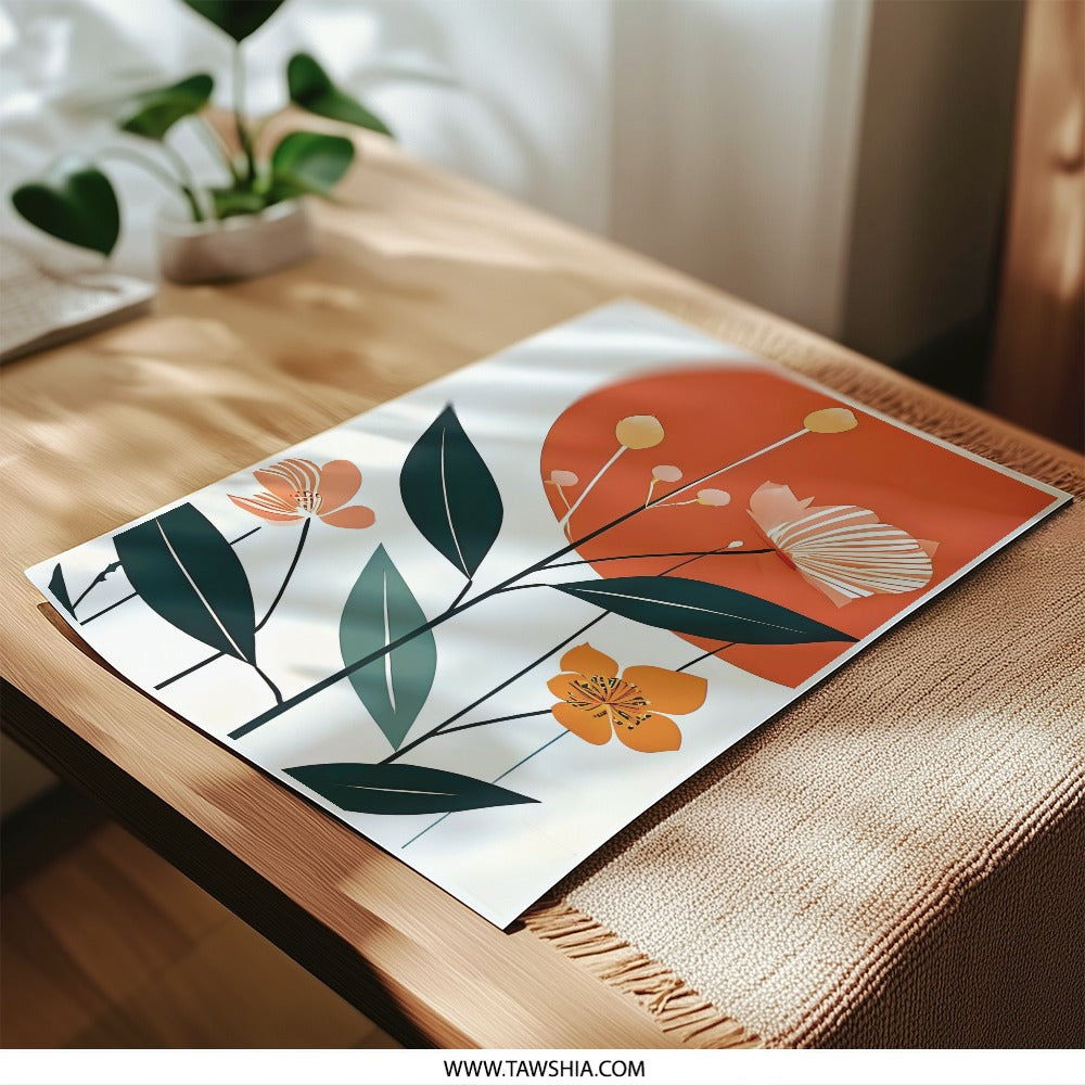Floral Photographic Print, Abstract Botanical Art, Orange Flower Wall Decor, Trendy Home Decor, Modern Art Print, Living Room Art (140) - Tawshia