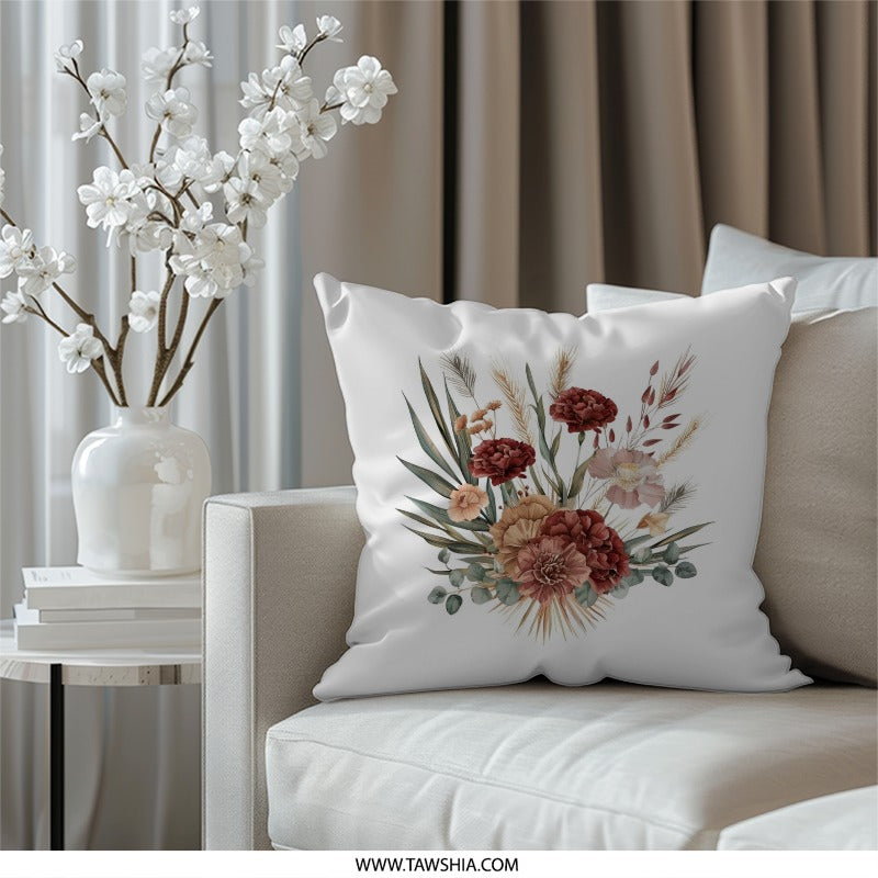 Floral Bouquet Pillow, Autumn Flowers, Decorative Pillow Cover, Boho Decor, Farmhouse Style, Throw Pillow, Accent Pillow, Home Decor - Tawshia