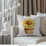 Sunflower Cupcake Pillow, Floral Pillow, Food Pillow, Decorative Pillow, Novelty Pillow, Kitchen Decor, Unique Gift, Home Decor - Tawshia