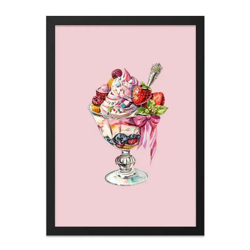 Sweet Treat Wall Art, Watercolor Dessert Print, Ice Cream Sundae Painting, Pink Kitchen Decor, Foodie Gift, Whimsical Art, Dessert Lover - Tawshia