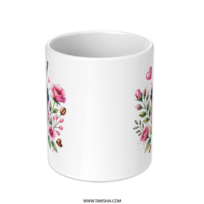 Pink Drink Mug, Floral Coffee Cup, Latte Art, Cute Coffee Mug, Gift for Her, Coffee Lover Gift, Unique Mug Design, Tea Cup, Gift Mug - Tawshia