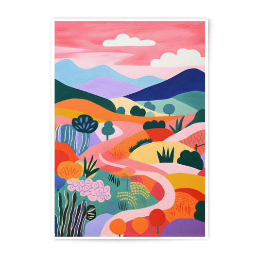 Colorful Landscape Photographic Print, Mountain Artwork, Whimsical Illustration, Modern Wall Decor, Home Art - Tawshia