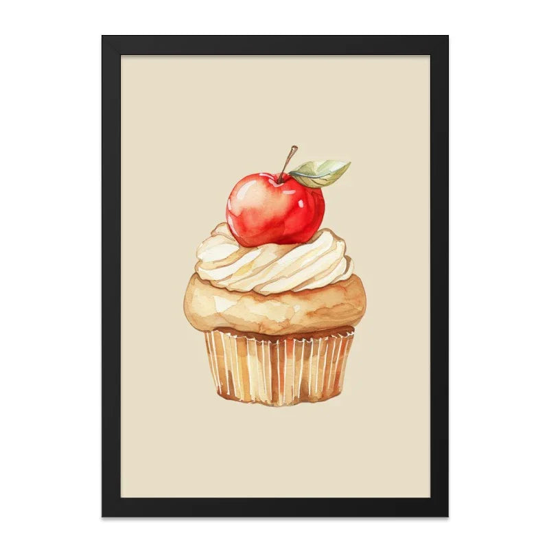 Watercolor Cupcake Wall Art, Apple Topping Print, Kitchen Decor, Food Illustration, Sweet Treat Painting, Dessert Art, Bakery Poster - Tawshia