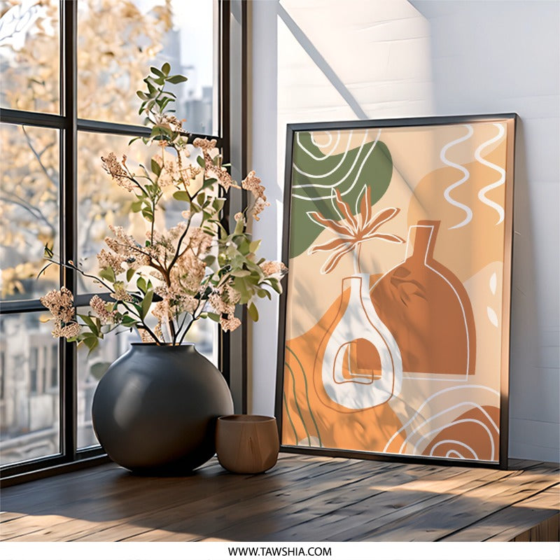 Abstract Vase Wall Art, Botanical Print, Neutral Tones Art, Minimalist Wall Decor, Modern Home Decor, Living Room Art, Trendy Art - Tawshia