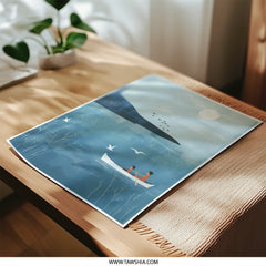 Peaceful Boat Ride Photographic Print, Father and Son Art, Lake Scene Print, Calm Water Artwork, Birds in Flight Photo Print, Nature - Tawshia