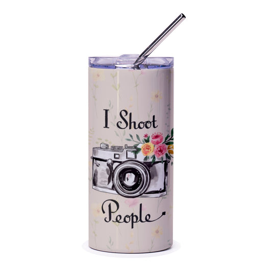 I Shoot People Camera Tumbler, Photography Lover Gift, Floral Camera Stainless Steel Tumbler, Photographer Tumbler, Gift for Photographers - Tawshia