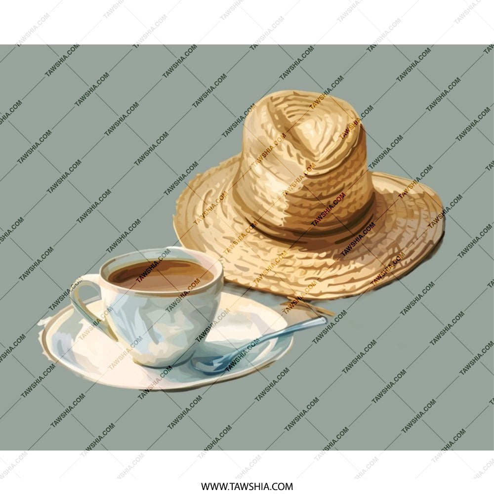 Coffee Cup Mouse Pad, Straw Hat Design, Office Decor, Summer Vibes, Stylish Desk Accessory, Gift Idea, Computer Accessory - Tawshia