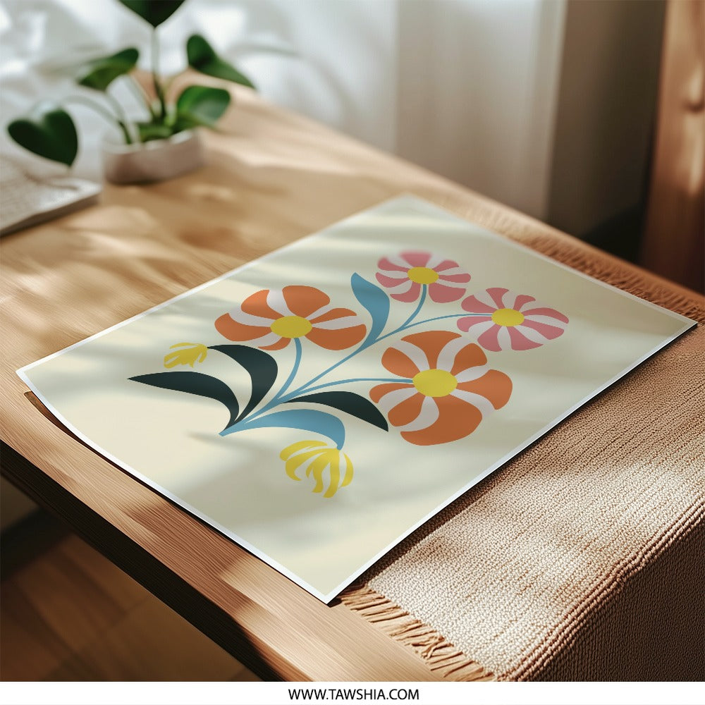 Floral Photographic Print, Retro Flower Art, 70s Inspired Decor, Botanical Wall Art, Flower Illustration, Modern Art Print - Tawshia