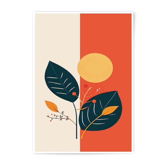 Modern Botanical Photographic Print, Abstract Leaves Art, Minimalist Wall Decor, Sun Illustration, Home Decor - Tawshia