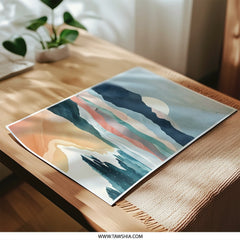 Abstract Landscape Photographic Print, Minimalist Mountain Art, Coastal Decor, Beach Sunrise Wall Art, Modern Home Decor - Tawshia