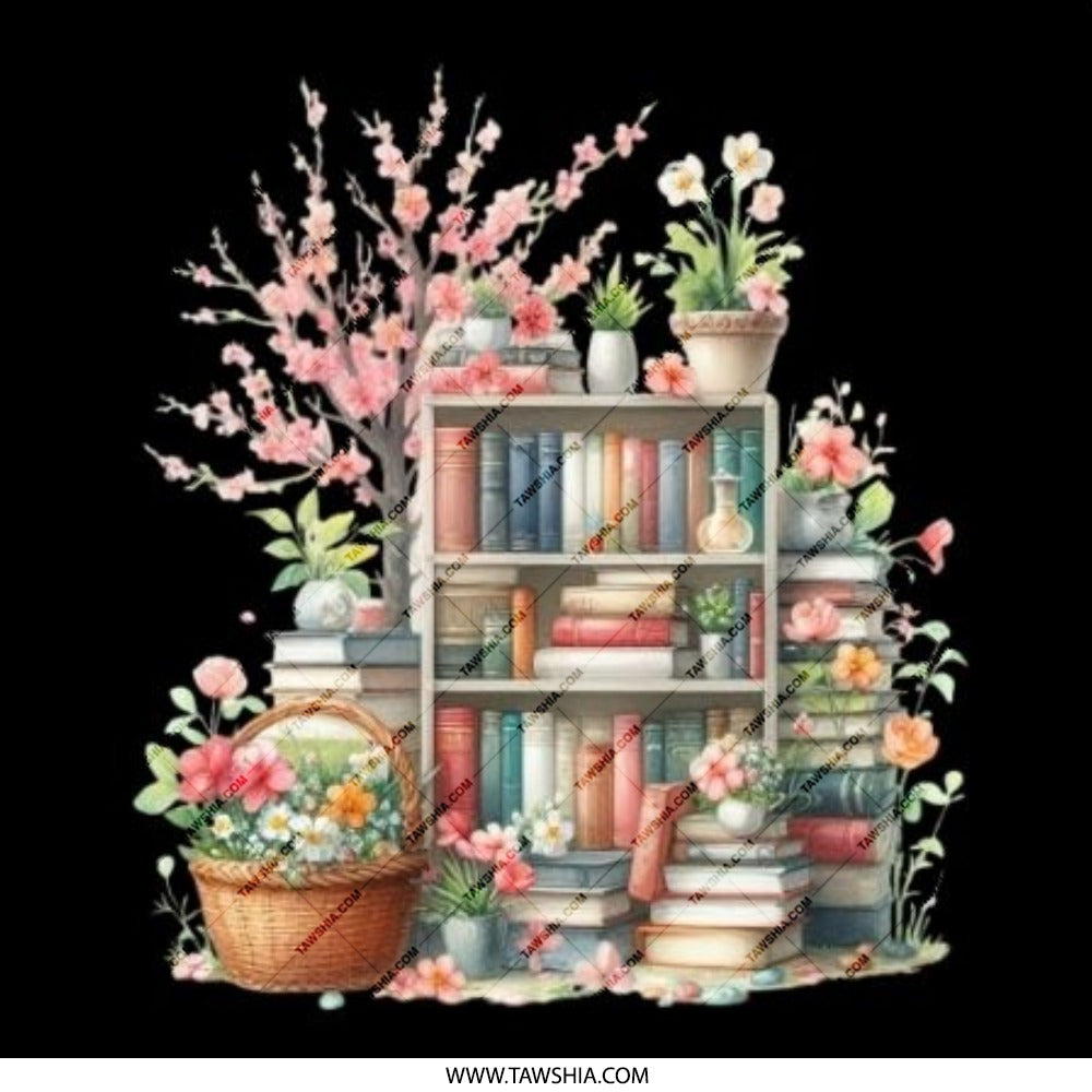 Bookshelf and Flowers Pinback Button, Book Lover Gift, Literary Button, Floral Accessories, Reader Gift, Spring Decor, Cute Button - Tawshia