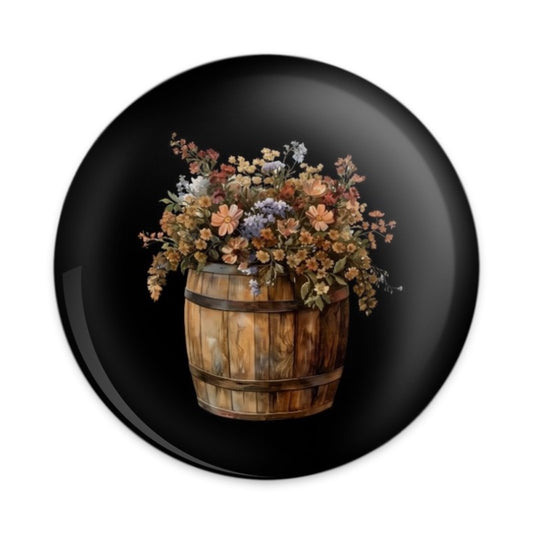 Barrel of Flowers Pinback Button, Floral Arrangement Button, Unique Gift Idea, Rustic Decor Button, Vintage Style Button, Cute Pin - Tawshia