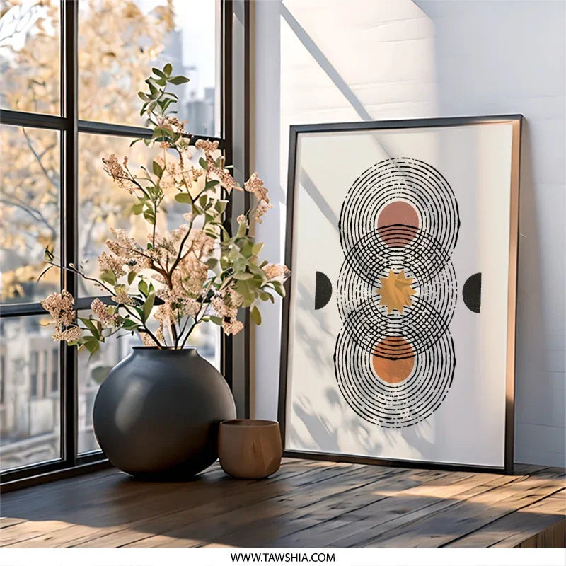 Abstract Geometric Wall Art, Boho Circles Print, Celestial Star Art, Modern Minimalist Decor, Home Living Room Art - Tawshia