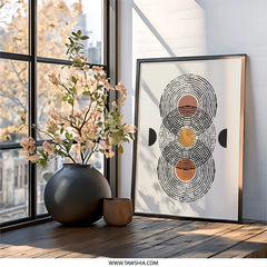 Abstract Geometric Wall Art, Boho Circles Print, Celestial Star Art, Modern Minimalist Decor, Home Living Room Art - Tawshia