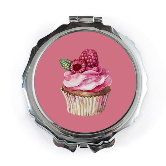 Raspberry Cupcake Pocket Mirror, Foodie Mirror, Cute Compact Mirror, Baker Gift, Dessert Lover Present, Pink Icing, Kawaii Gift - Tawshia