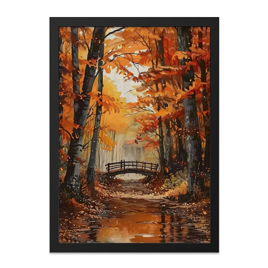 Autumn Forest Wall Art, Bridge Painting Print, Fall Landscape Decor, Colorful Nature Artwork, Scenic Wall Decor - Tawshia