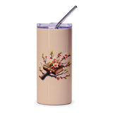 Book and Cherry Blossoms Tumbler, Floral Tumbler, Book Lover Gift, Spring Flowers Tumbler, Nature Inspired Tumbler, Unique Design - Tawshia