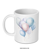 Balloons Mug, Watercolor Balloons Design, Party Mug, Celebration Mug, Birthday Mug, Pastel Balloons Mug, Unique Mug, Gift Mug - Tawshia