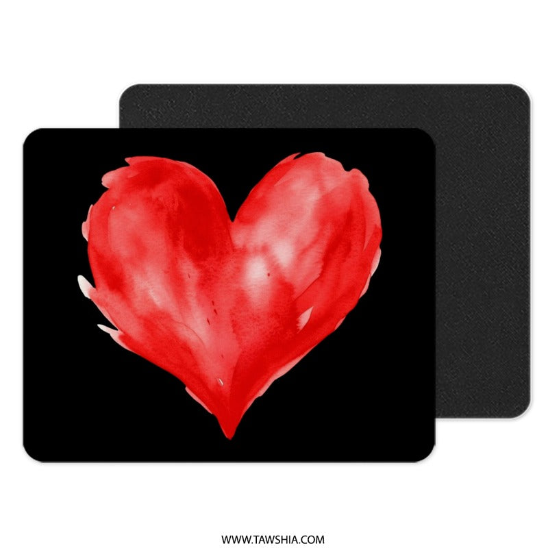 Red Watercolor Heart Mouse Pad, Valentine's Day Gift, Abstract Heart Art, Love Mousepad, Heart Shaped Gift, Unique Mouse Pad Design - Tawshia