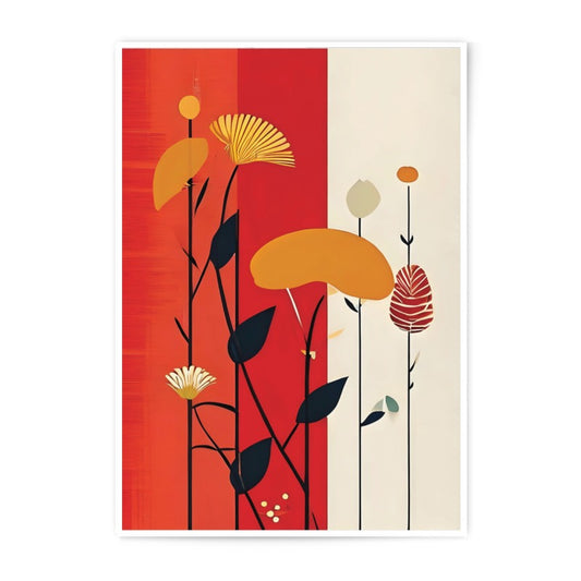 Abstract Floral Photographic Print, Modern Botanical Art, Red and Orange Flower Print, Minimalist Wall Decor, Home Decor - Tawshia