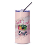 Camera Tumbler, Don't Forget to Smile, Photography Lover Gift, Inspirational Quote Tumbler, Gift for Photographers, Cute Tumbler - Tawshia