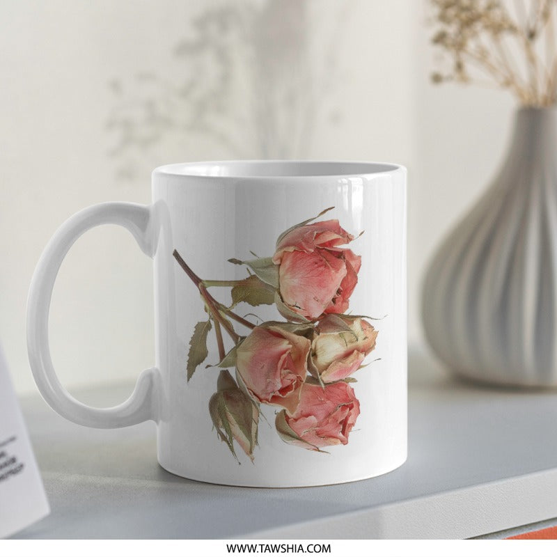 Floral Mug, Rose Buds, Botanical Print, Unique Coffee Mug, Flower Mug, Tea Mug, Gift for Her, Nature Lover Gift, Vintage Style Mug - Tawshia
