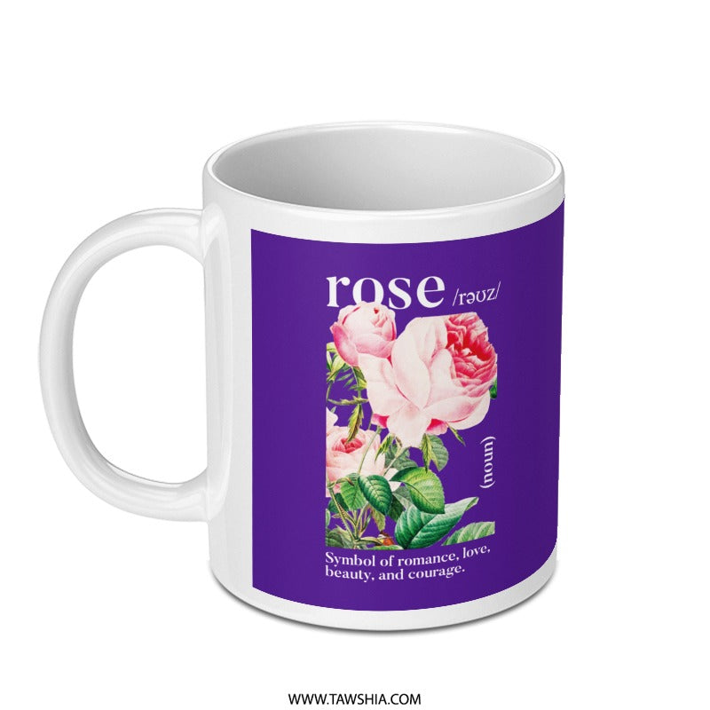 Elegant Purple Mug with Rose Illustration Mug Product