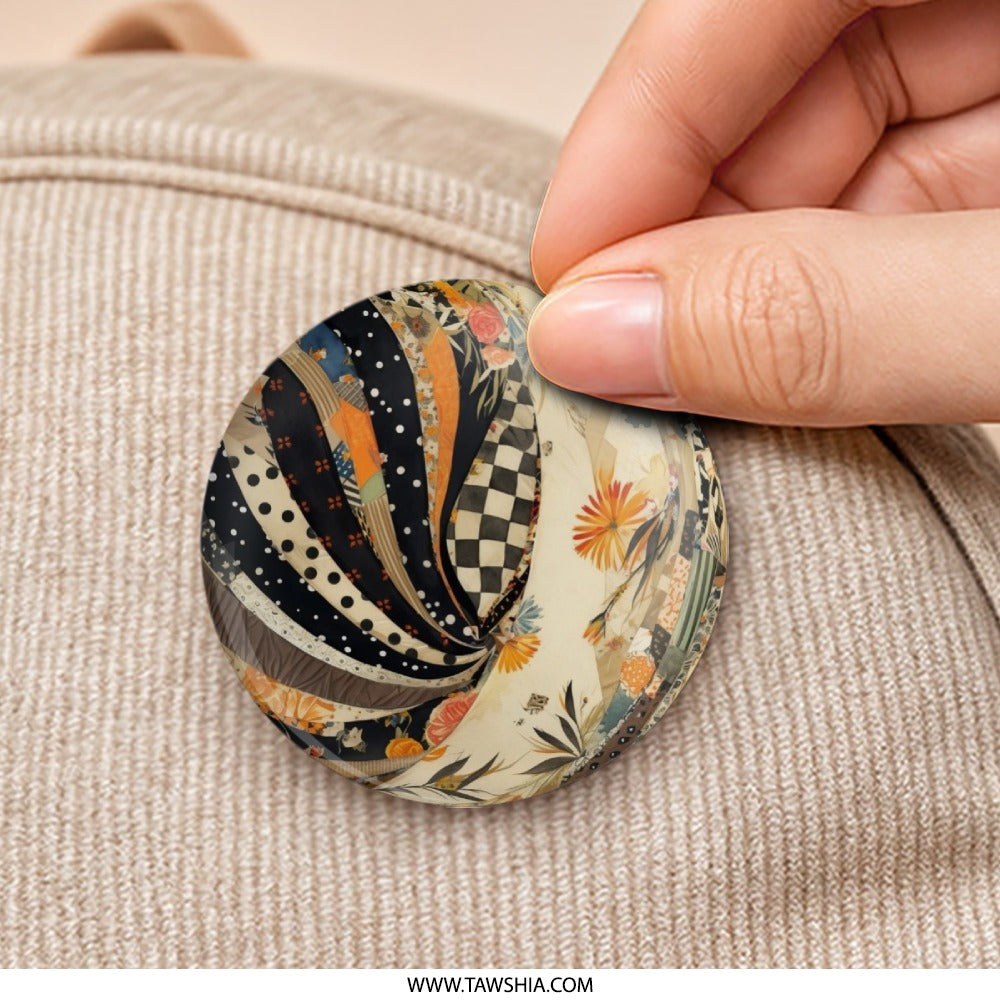 Floral Pinback Button, Polka Dot, Checkered Pattern, Quirky Design Button, Patchwork Style, Unique Accessory, Fashion Pinback Button - Tawshia