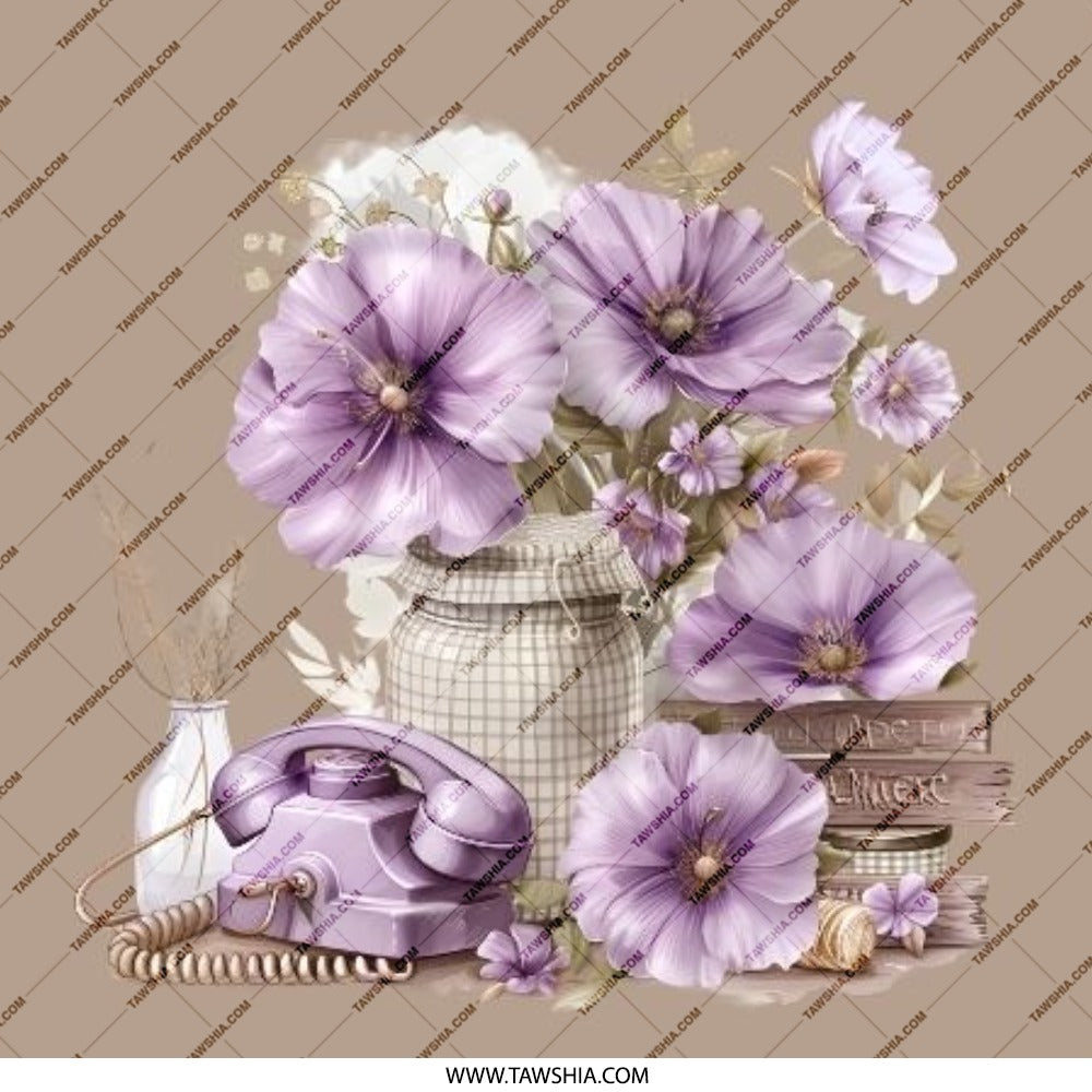 Purple Flower Pinback Button, Floral Telephone Button, Vintage Style Pinback Button, Aesthetic Pinback Button, Cute Botanical Pin Button - Tawshia