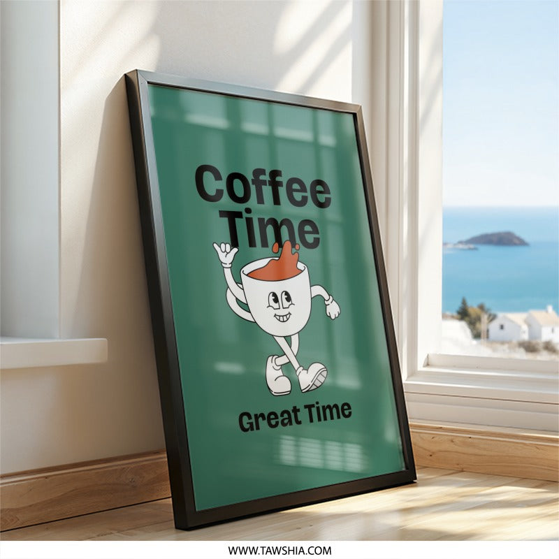 Coffee Time Wall Art, Coffee Lover Gift, Funny Kitchen Decor, Retro Coffee Print, Coffee Shop Art, Cute Coffee Cup Art, Home Decor - Tawshia