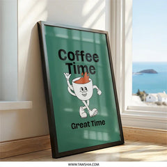 Coffee Time Wall Art, Coffee Lover Gift, Funny Kitchen Decor, Retro Coffee Print, Coffee Shop Art, Cute Coffee Cup Art, Home Decor - Tawshia