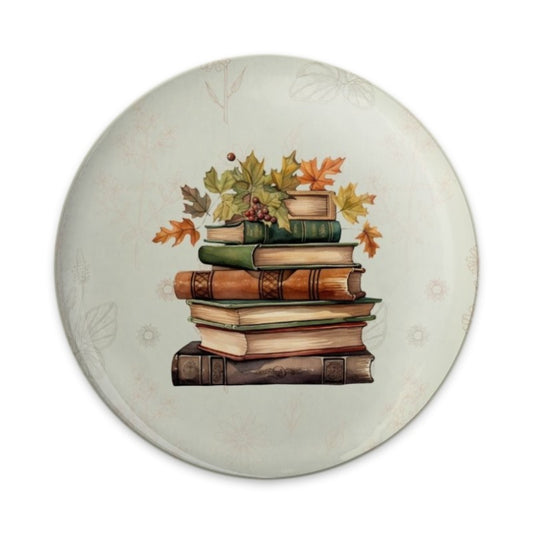 Stack of Books Pinback Button, Autumn Leaves, Reader Gift, Fall Decor, Book Lover Gift, Academic Aesthetic, Cozy Season Accessories - Tawshia