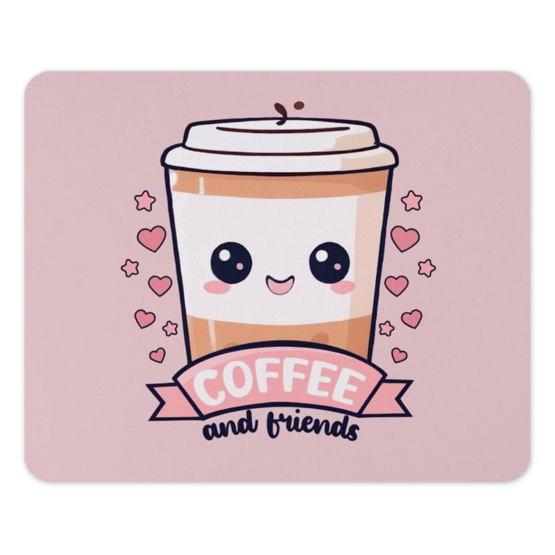 Kawaii Coffee Mouse Pad, Cute Coffee Cup, Coffee and Friends, Pink Mousepad, Desk Decor, Office Gift, Gamer Mouse Pad - Tawshia